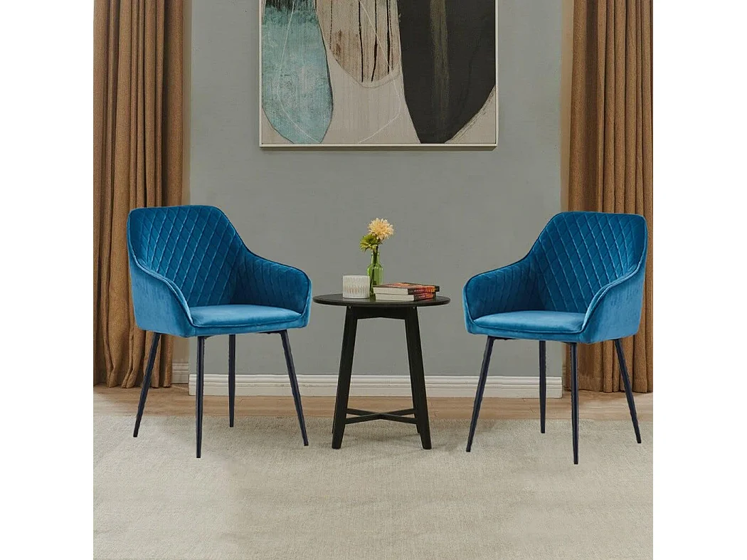 Lot de 2 Chaises Scandinaves en Velours avec Dossier et Accoudoirs, Siège Rembourés, pour Salle à manger, Bureau, Cuisine, Salon (2, Bleu-Vert)