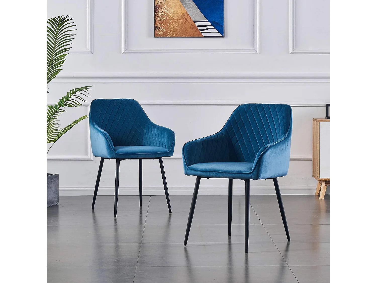 Lot de 2 Chaises Scandinaves en Velours avec Dossier et Accoudoirs, Siège Rembourés, pour Salle à manger, Bureau, Cuisine, Salon (2, Bleu-Vert)