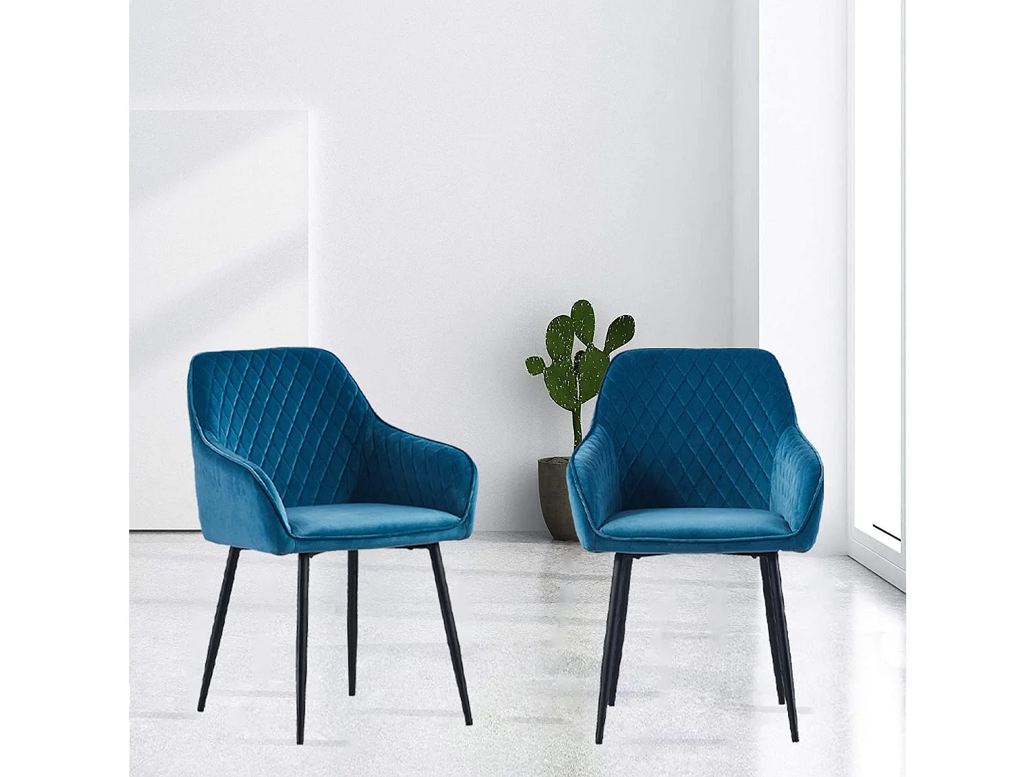 Lot de 2 Chaises Scandinaves en Velours avec Dossier et Accoudoirs, Siège Rembourés, pour Salle à manger, Bureau, Cuisine, Salon (2, Bleu-Vert)