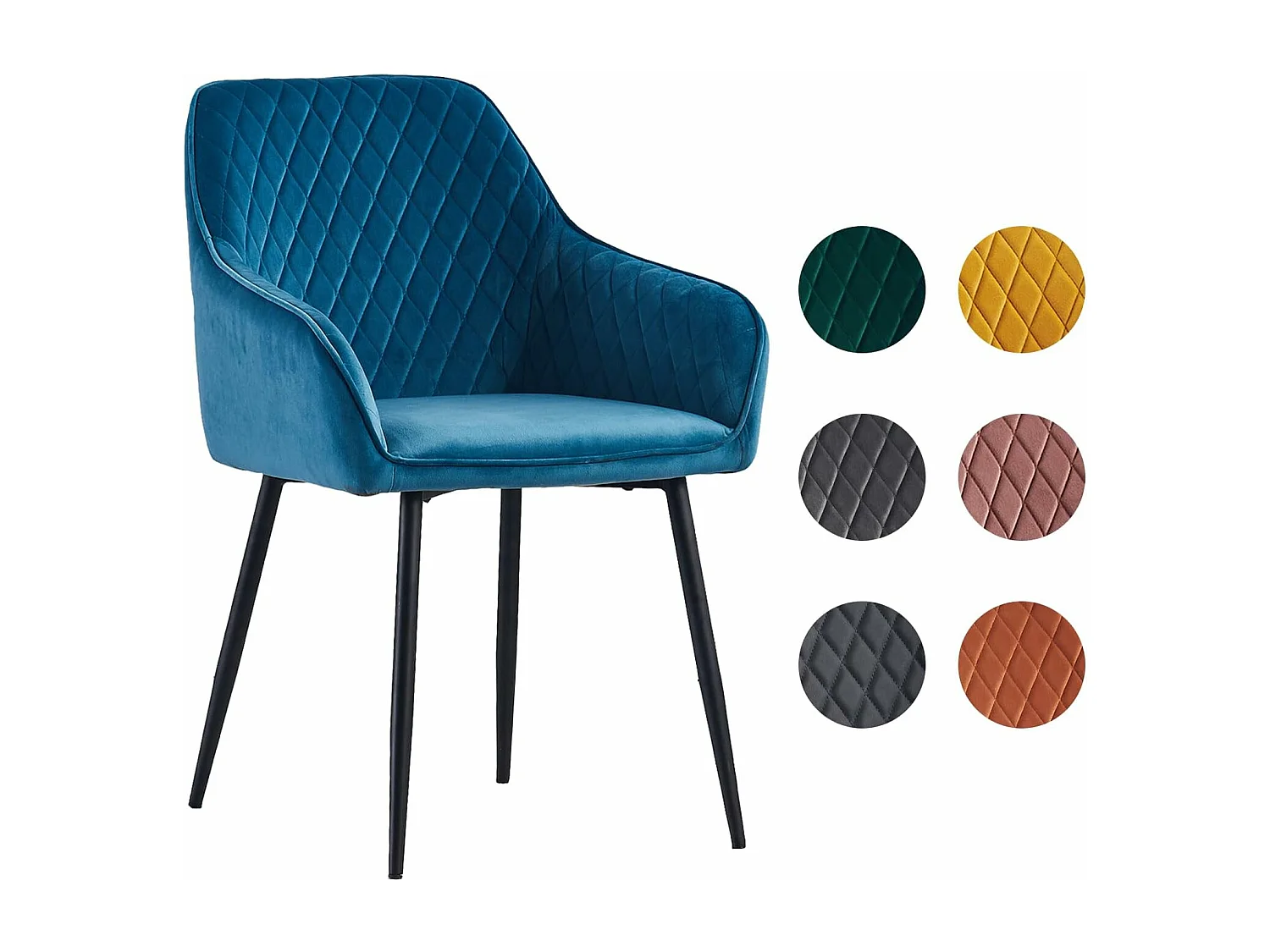 Lot de 2 Chaises Scandinaves en Velours avec Dossier et Accoudoirs, Siège Rembourés, pour Salle à manger, Bureau, Cuisine, Salon (2, Bleu-Vert)