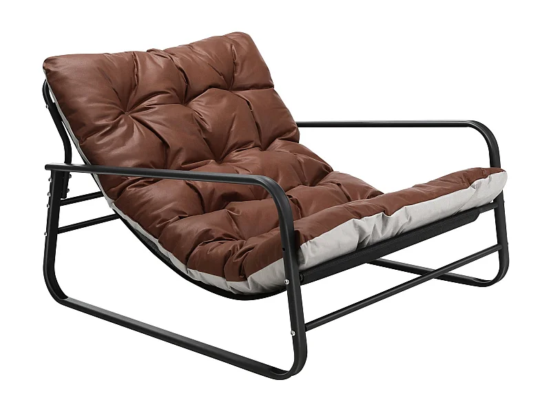 Sillón exterior resistente a la intemperie - Estructura de acero con asiento acolchado - Tela Leathaire impermeable, anti-UV y anti-manchas - Color marrón