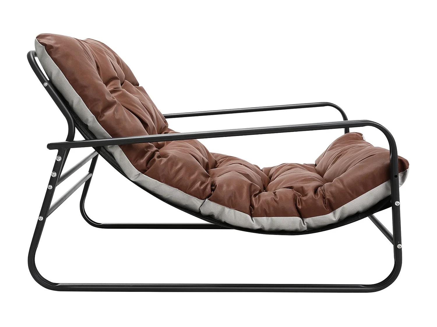 Weerbestendige fauteuil voor buiten - Stalen frame met gewatteerde zitting - Waterdichte, uv-bestendige en vlekbestendige lederen stof - Bruin