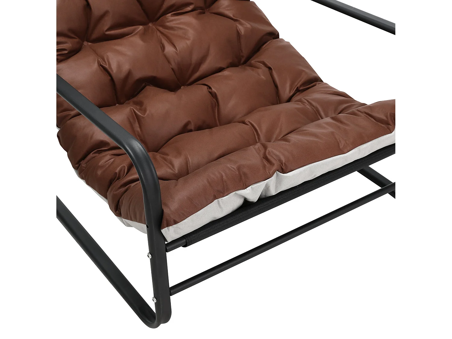 Weerbestendige fauteuil voor buiten - Stalen frame met gewatteerde zitting - Waterdichte, uv-bestendige en vlekbestendige lederen stof - Bruin