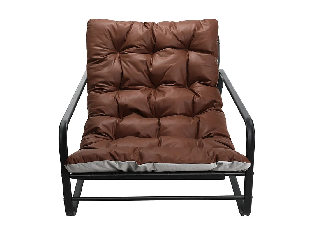 Weerbestendige fauteuil voor buiten - Stalen frame met gewatteerde zitting - Waterdichte, uv-bestendige en vlekbestendige lederen stof - Bruin