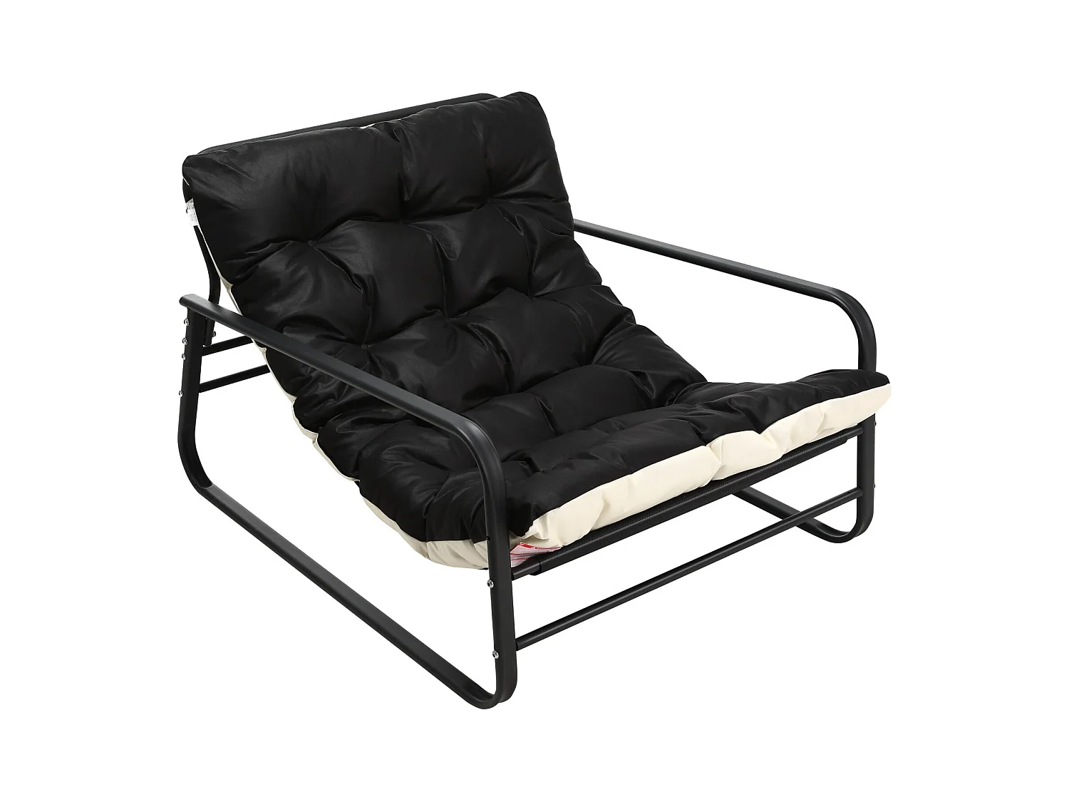 Fauteuil d'extérieur résistant aux intempéries - Structure acier et assise rembourrée - Tissu Leathaire imperméable, anti-UV et anti-taches - noir