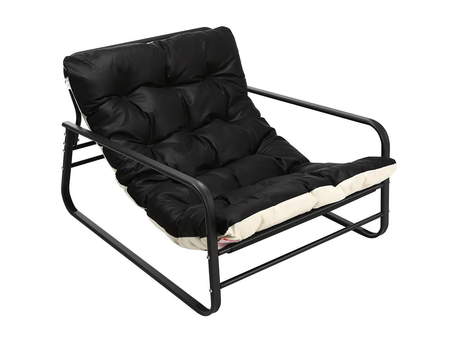 Weerbestendige fauteuil voor buiten - Stalen frame met gewatteerde zitting - Waterdichte, uv-bestendige en vlekbestendige lederen stof - Zwart