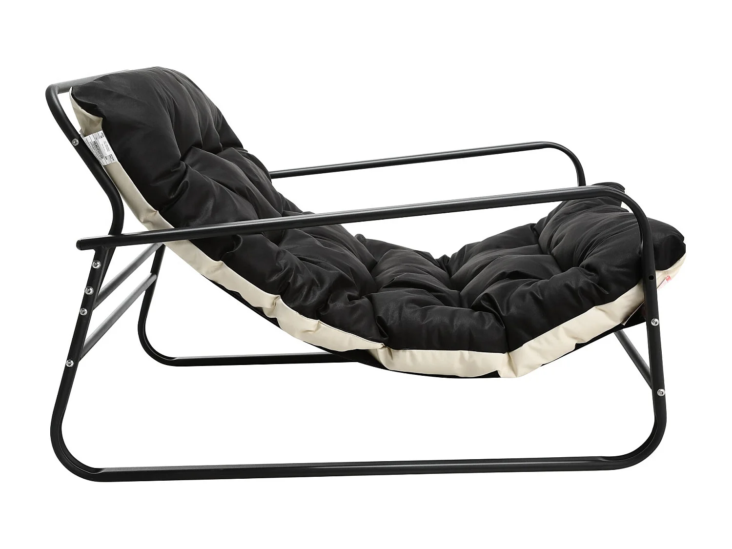 Weerbestendige fauteuil voor buiten - Stalen frame met gewatteerde zitting - Waterdichte, uv-bestendige en vlekbestendige lederen stof - Zwart