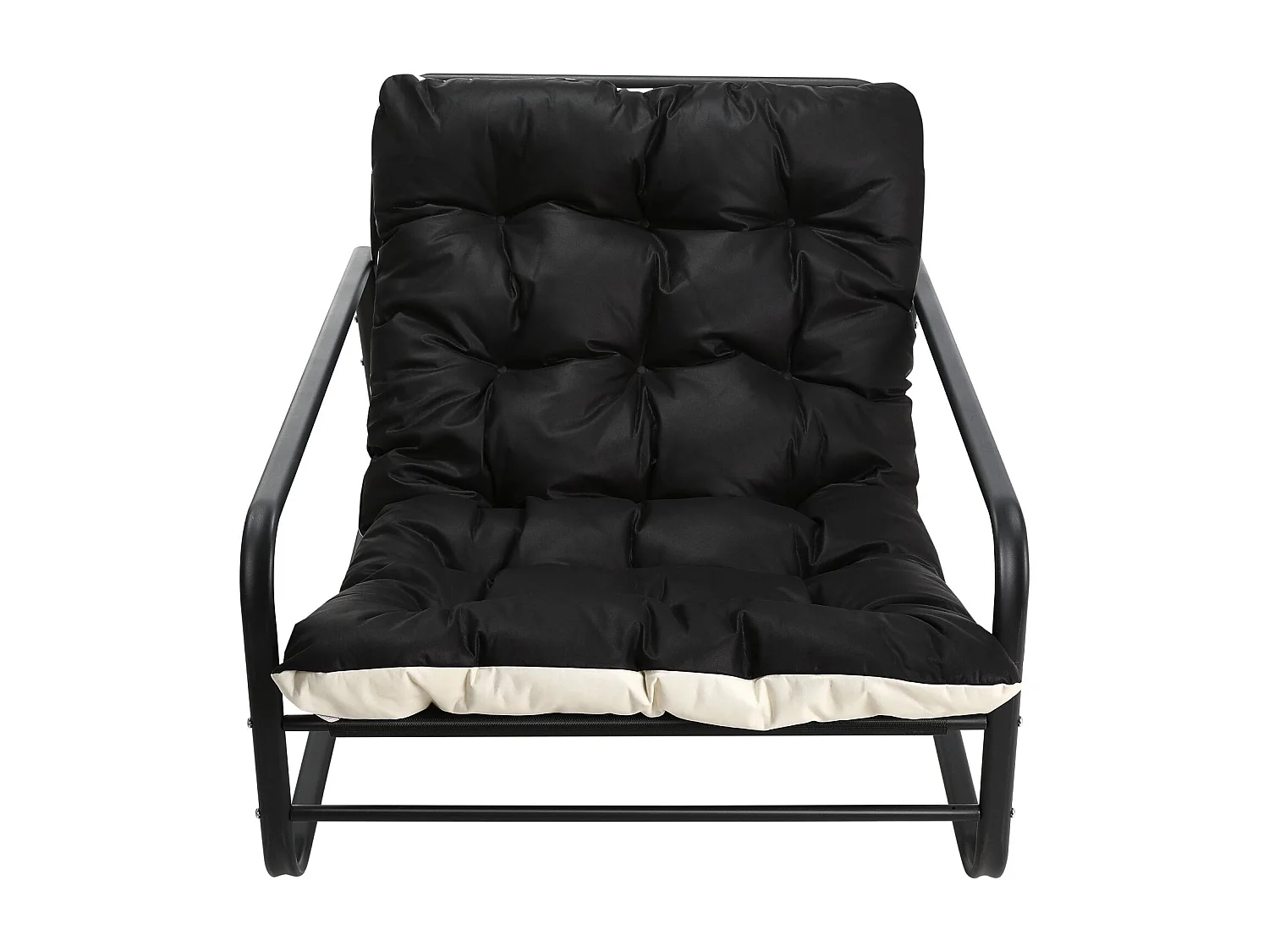 Weerbestendige fauteuil voor buiten - Stalen frame met gewatteerde zitting - Waterdichte, uv-bestendige en vlekbestendige lederen stof - Zwart