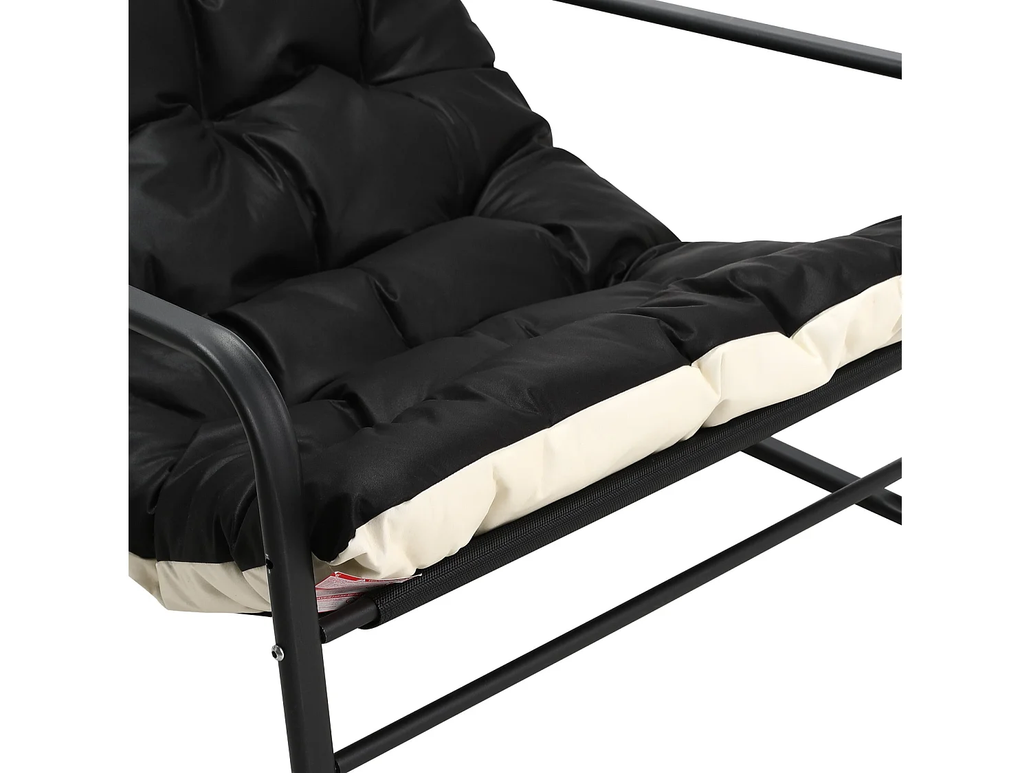 Weerbestendige fauteuil voor buiten - Stalen frame met gewatteerde zitting - Waterdichte, uv-bestendige en vlekbestendige lederen stof - Zwart