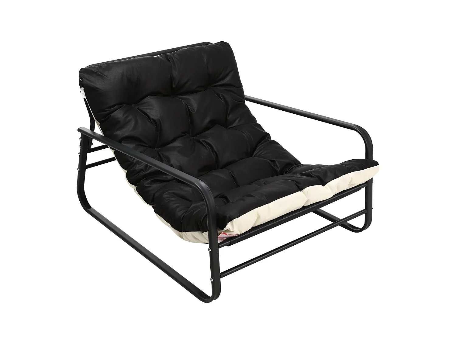 Fauteuil d'extérieur résistant aux intempéries - Structure acier et assise rembourrée - Tissu Leathaire imperméable, anti-UV et anti-taches - noir