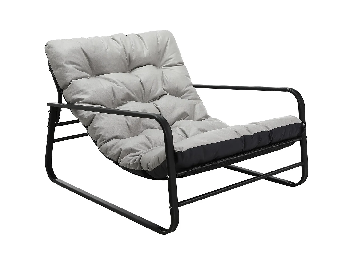 Fauteuil d'extérieur résistant aux intempéries - Structure acier et assise rembourrée - Tissu Leathaire imperméable, anti-UV et anti-taches - Gris