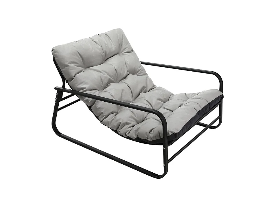 Fauteuil d'extérieur résistant aux intempéries - Structure acier et assise rembourrée - Tissu Leathaire imperméable, anti-UV et anti-taches - Gris