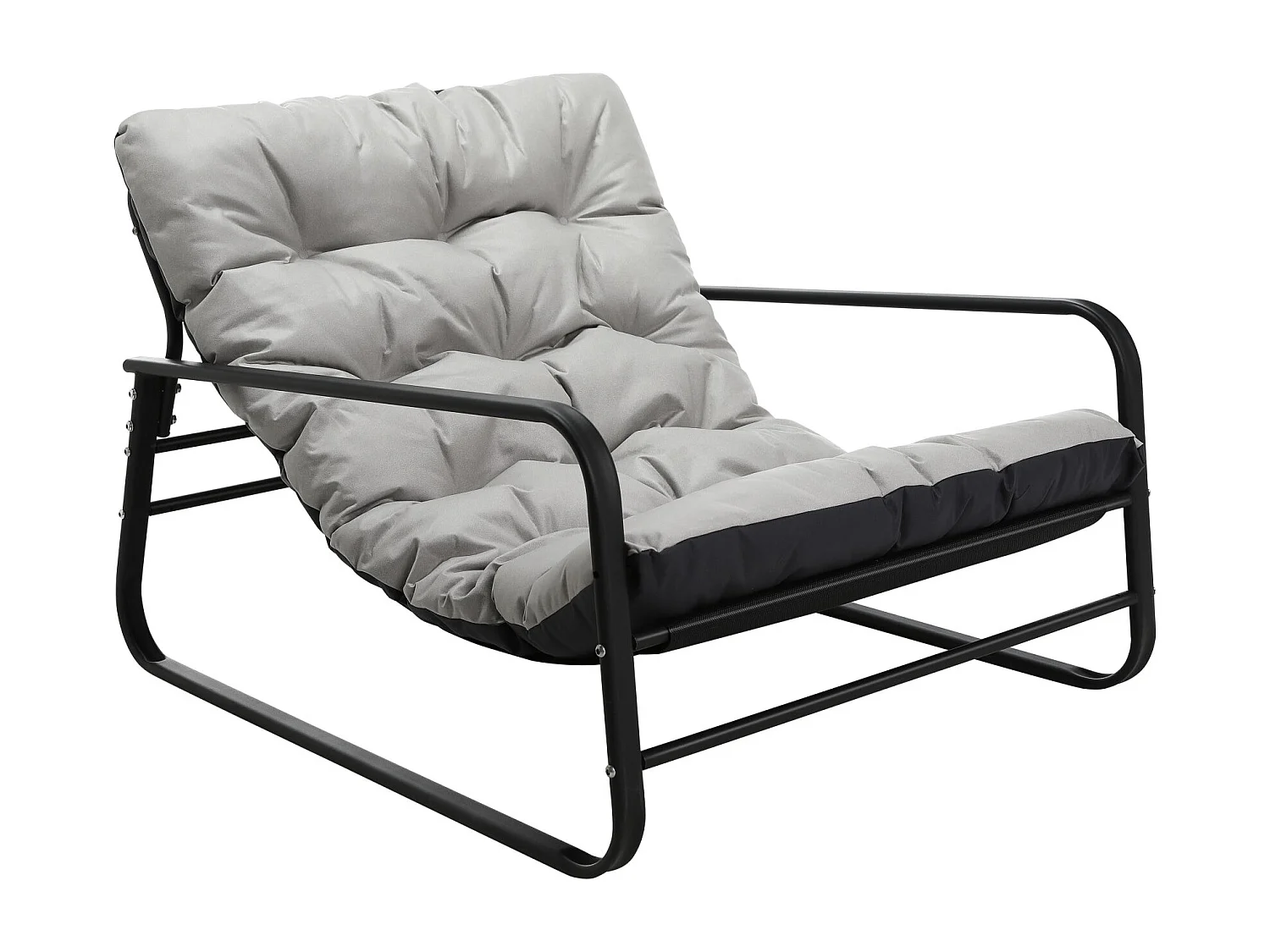 Weerbestendige fauteuil voor buiten - Stalen frame met gewatteerde zitting - Waterdichte, uv-bestendige en vlekbestendige lederen stof - Grijs