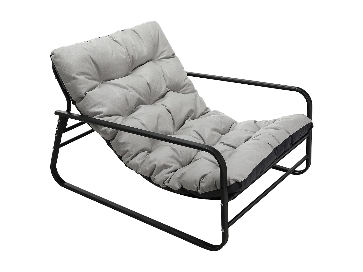 Weerbestendige fauteuil voor buiten - Stalen frame met gewatteerde zitting - Waterdichte, uv-bestendige en vlekbestendige lederen stof - Grijs