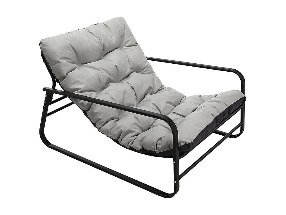 Weerbestendige fauteuil voor buiten - Stalen frame met gewatteerde zitting - Waterdichte, uv-bestendige en vlekbestendige lederen stof - Grijs