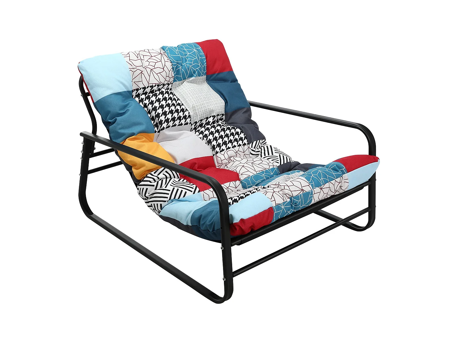 Fauteuil d'extérieur résistant aux intempéries - Structure en acier tubulaire avec assise rembourrée - Chaise longue relax - Motif multicolore en toile de jute
