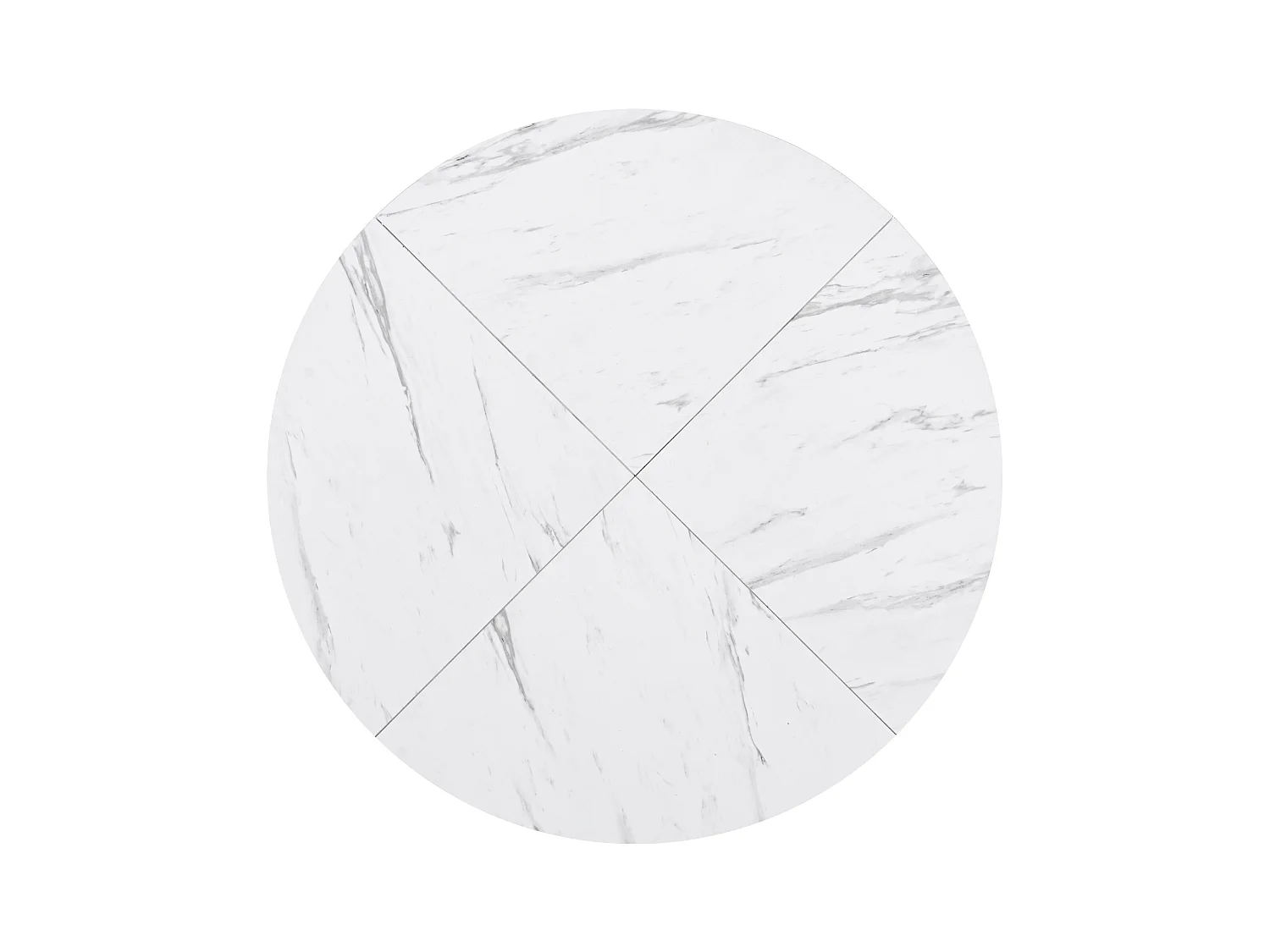 Table à manger ronde moderne (diamètre 1m) - support métallique en forme de X - plateau a motif de marbre - Blanc&Doré