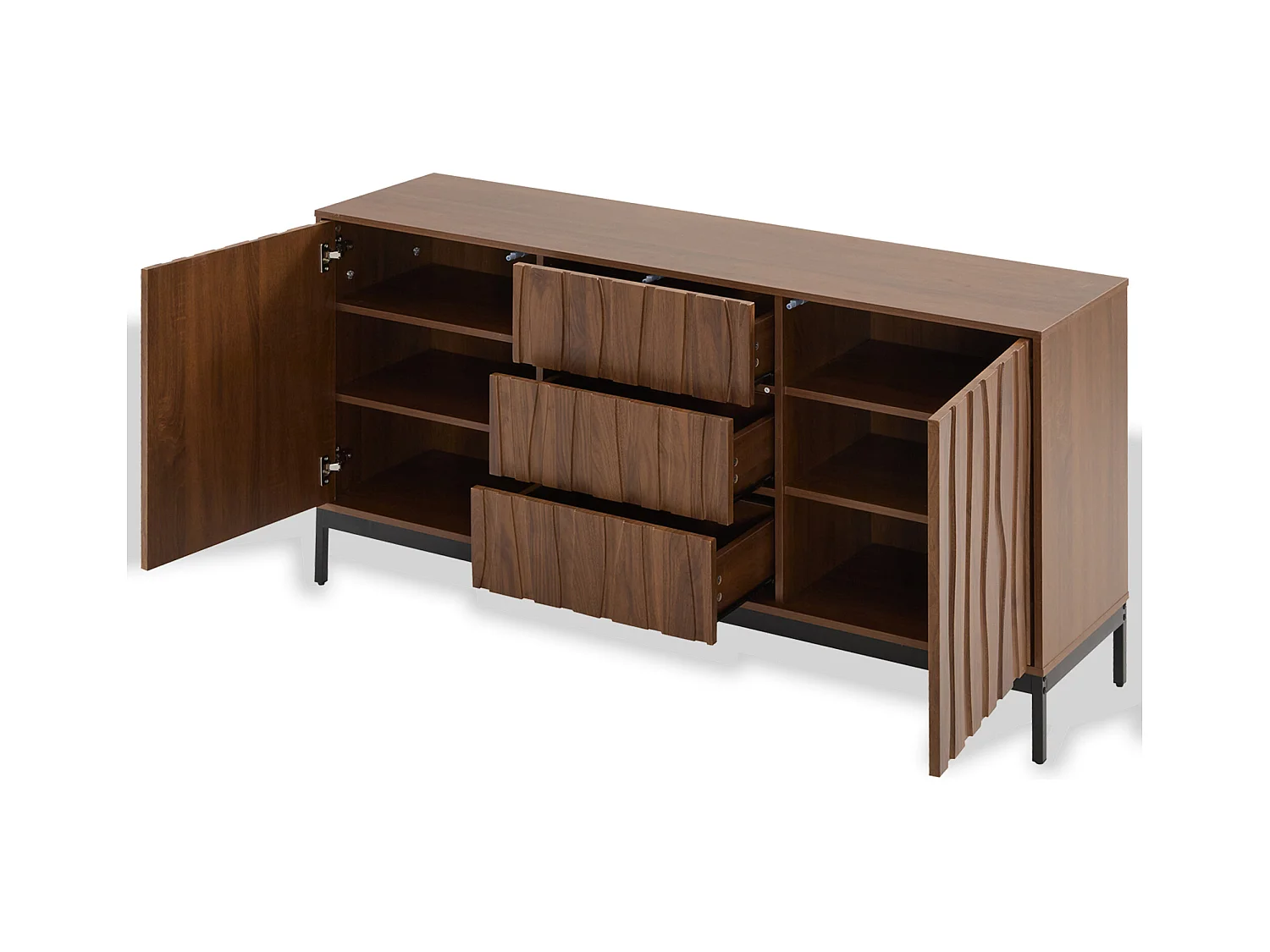 Buffet moderne 150x40x80cm - avec 2 portes et 3 tiroirs - Marron