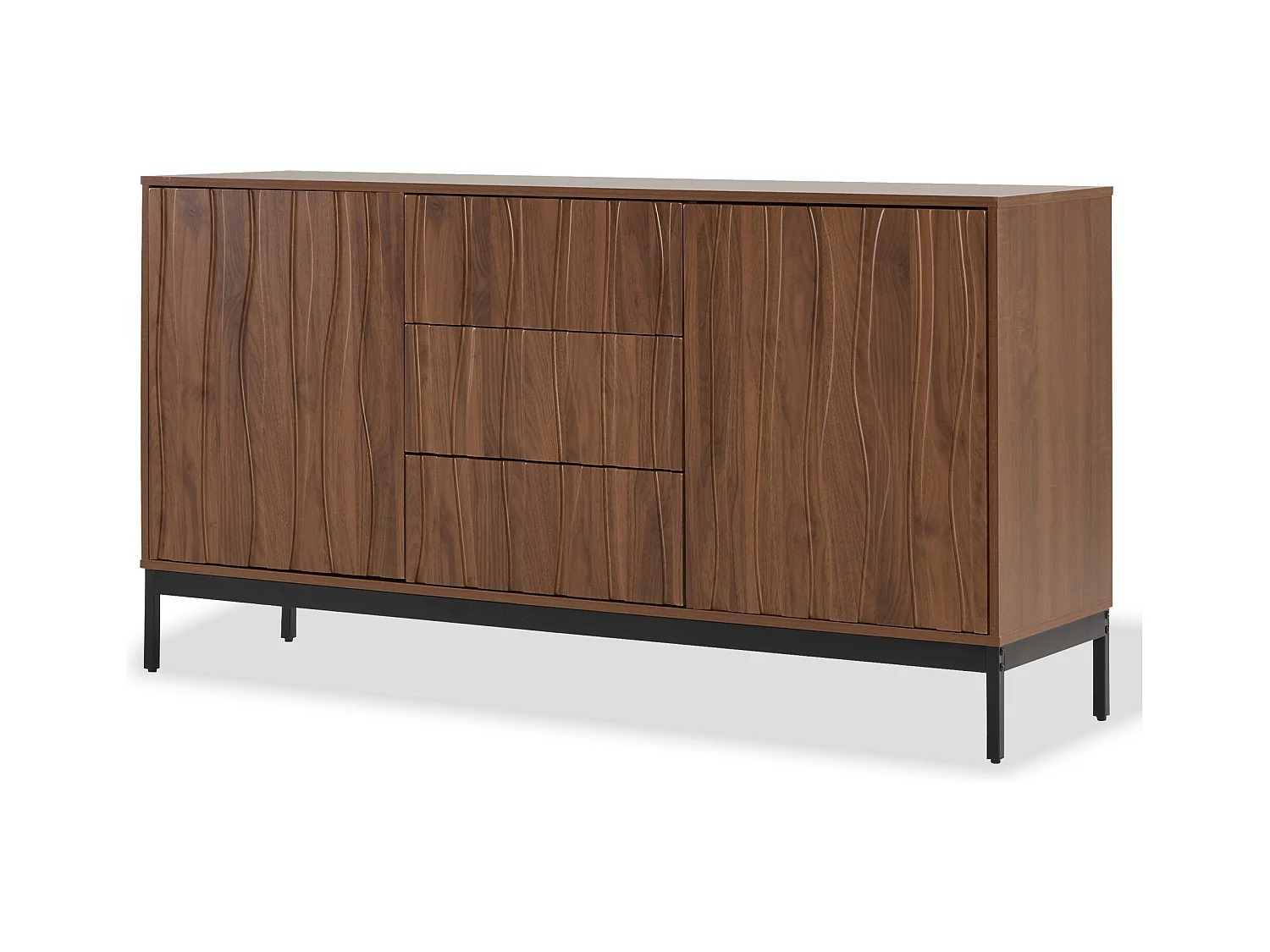 Buffet moderne 150x40x80cm - avec 2 portes et 3 tiroirs - Marron