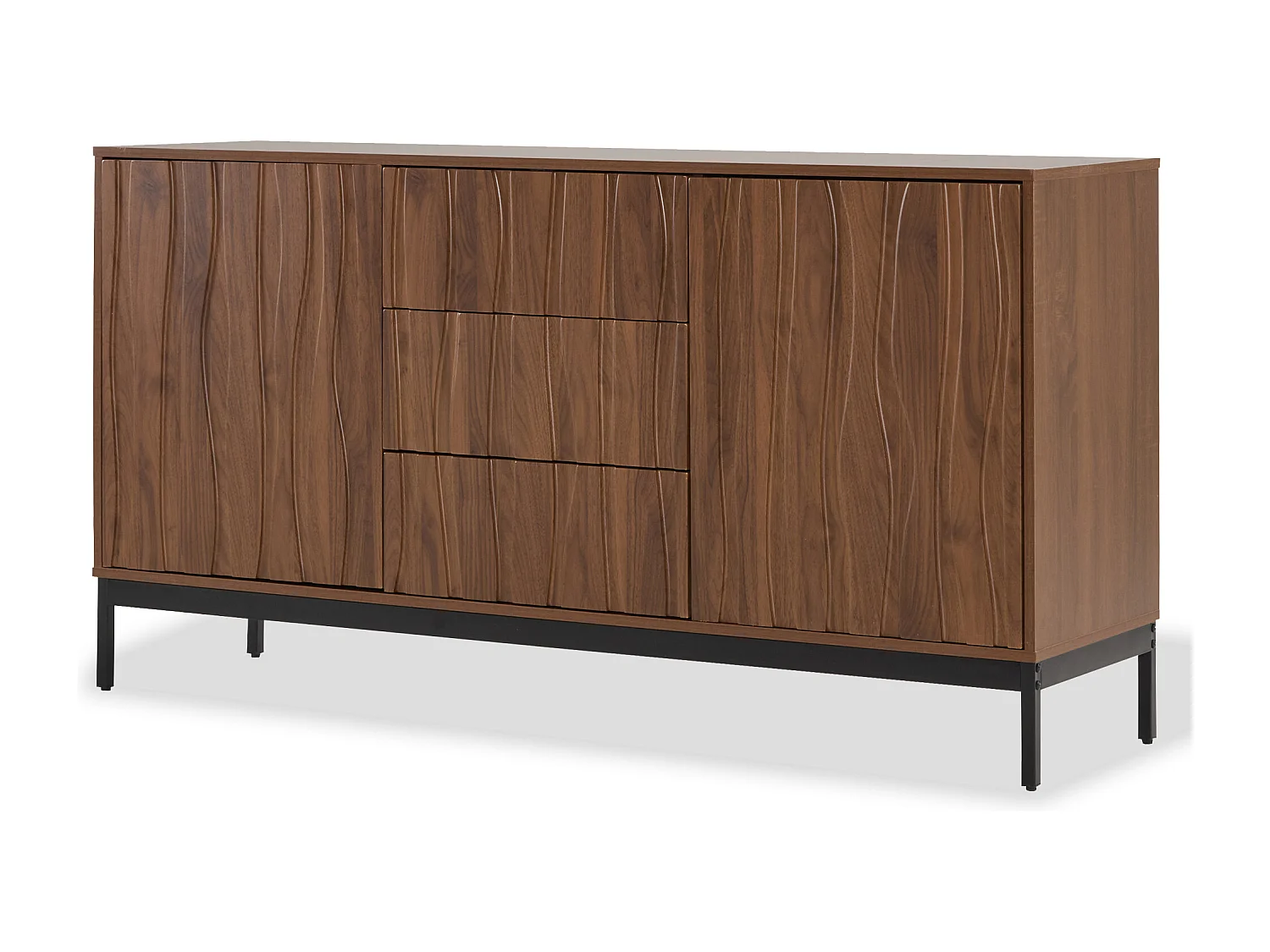Buffet moderne 150x40x80cm - avec 2 portes et 3 tiroirs - Marron