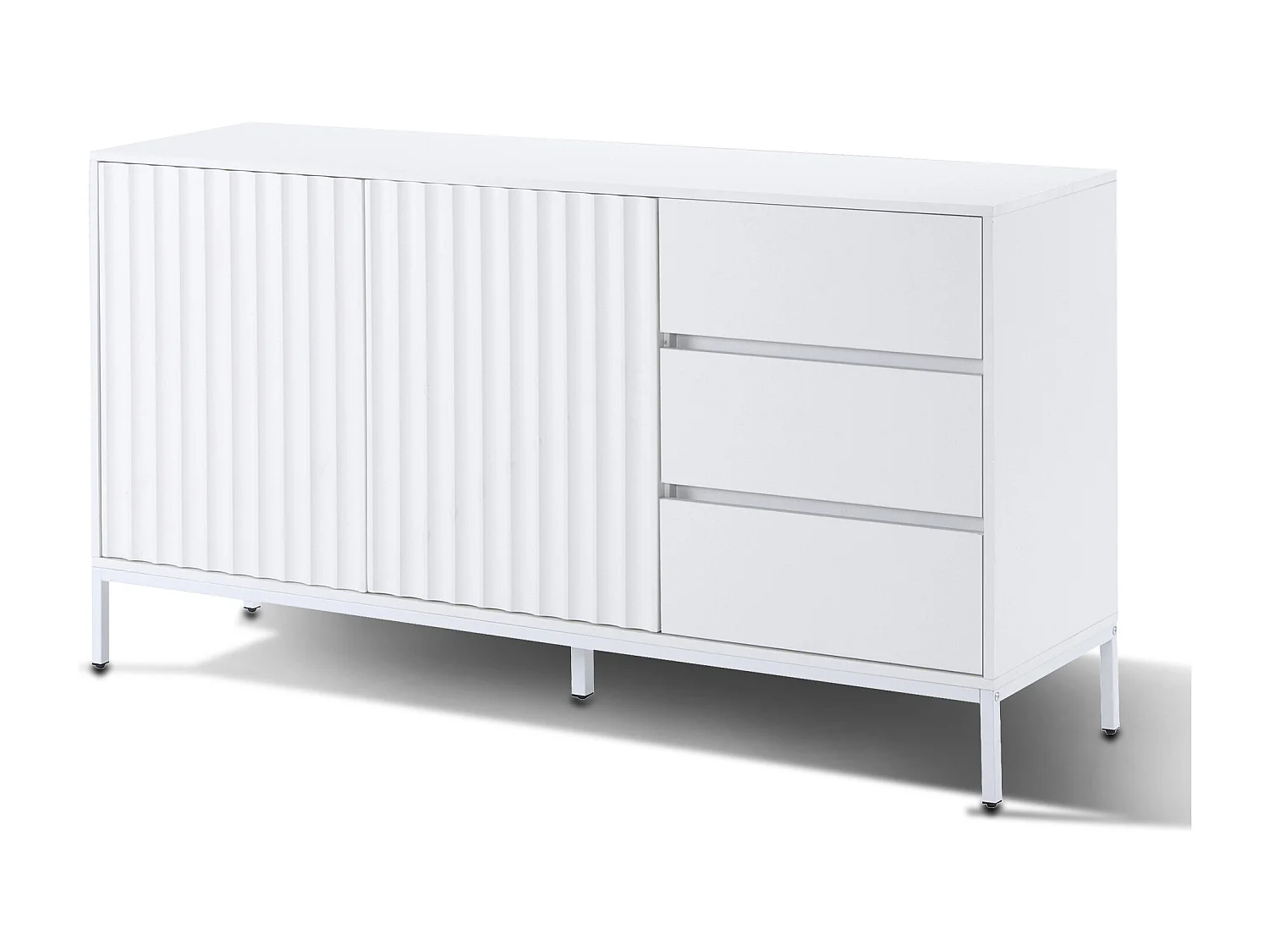 Buffet moderne 150x40x79cm - avec 2 portes et 3 tiroirs- Blanc