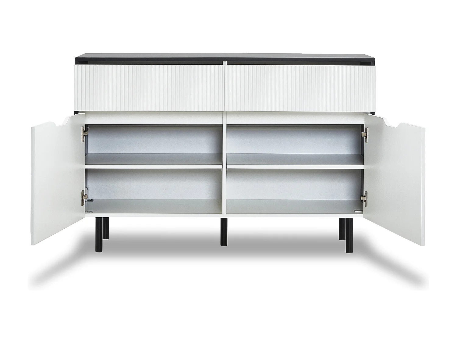 Buffet moderne 120x40x80cm - avec 2 portes et 2 tiroirs - Blanc+Noir
