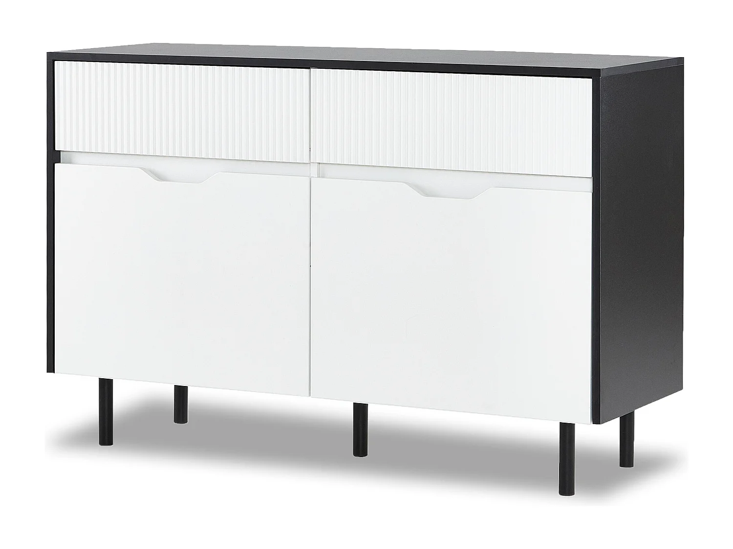 Buffet moderne 120x40x80cm - avec 2 portes et 2 tiroirs - Blanc+Noir
