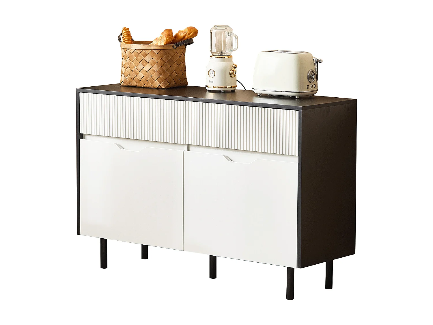 Buffet moderne 120x40x80cm - avec 2 portes et 2 tiroirs - Blanc+Noir