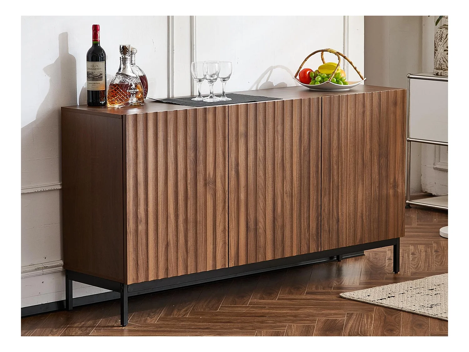 Buffet moderne 150x40x80cm - avec 3 portes - Marron