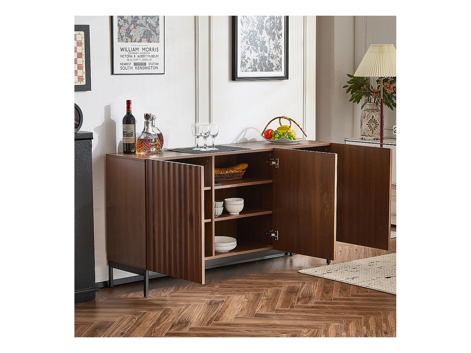 Buffet moderne 150x40x80cm - avec 3 portes - Marron