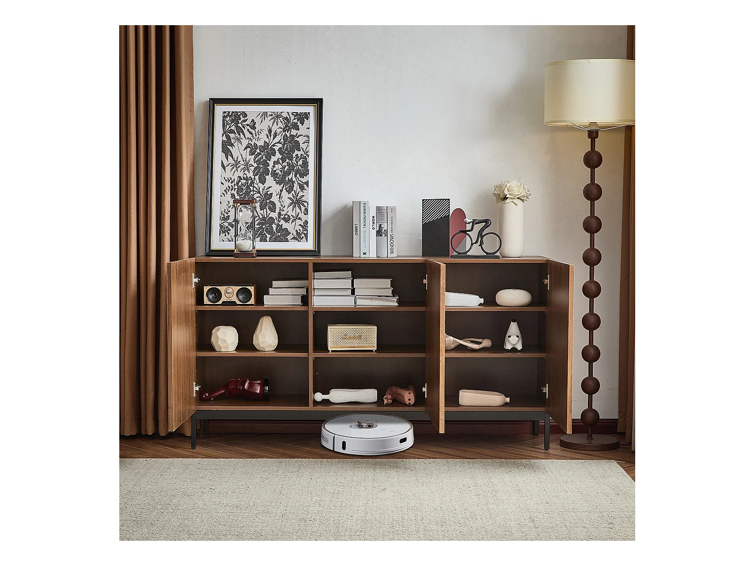 Buffet moderne 150x40x80cm - avec 3 portes - Marron