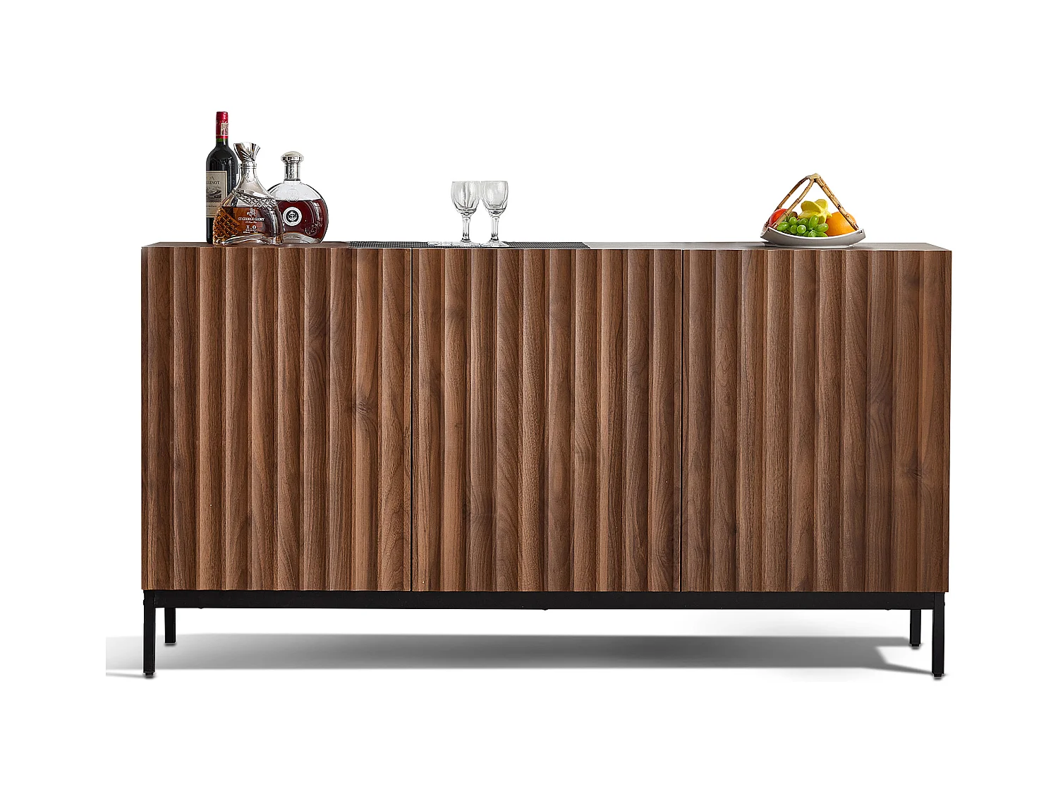Buffet moderne 150x40x80cm - avec 3 portes - Marron