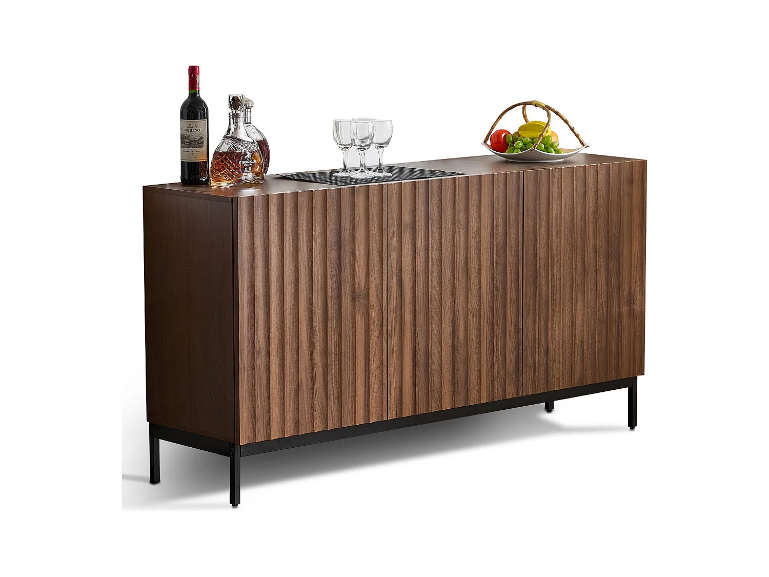 Buffet moderne 150x40x80cm - avec 3 portes - Marron