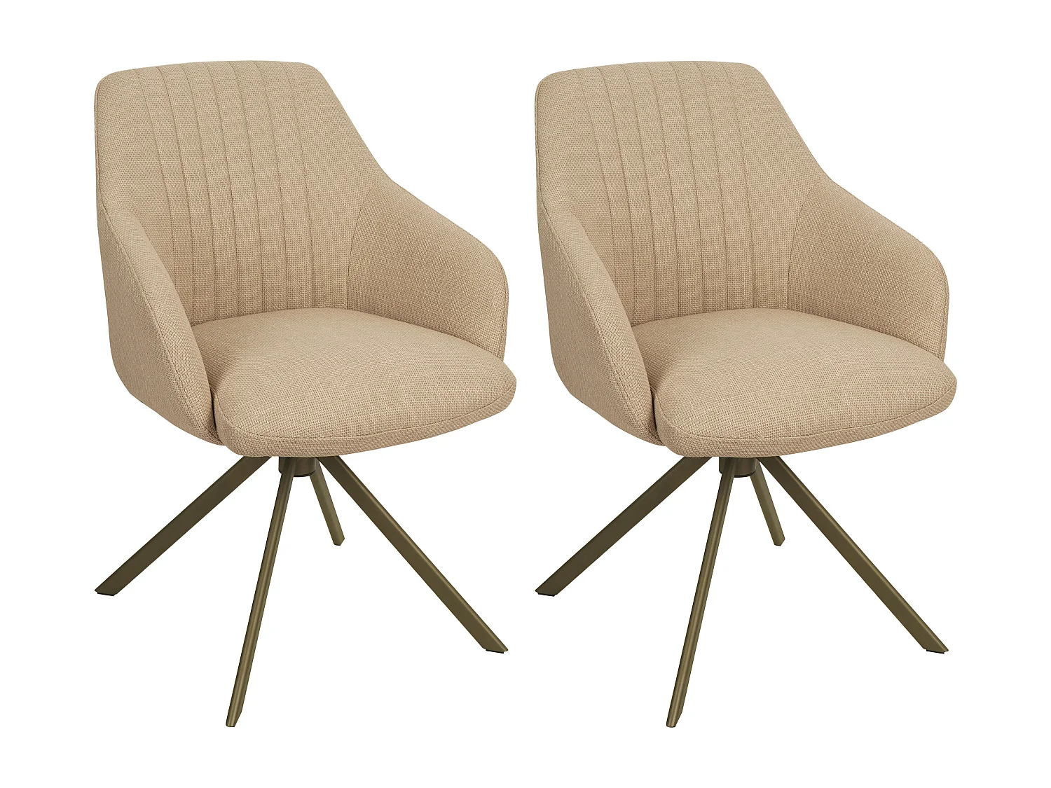 Lot de 2 chaises pivotantes avec accoudoirs en tissu texturé et métal bronze - Beige - TIVONA