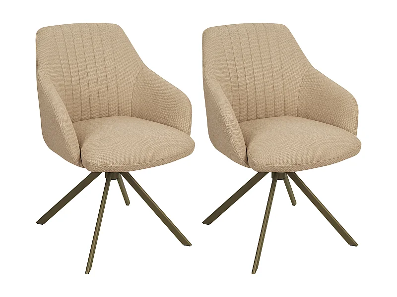 Lot de 2 chaises pivotantes avec accoudoirs en tissu texturé et métal bronze - Beige - TIVONA