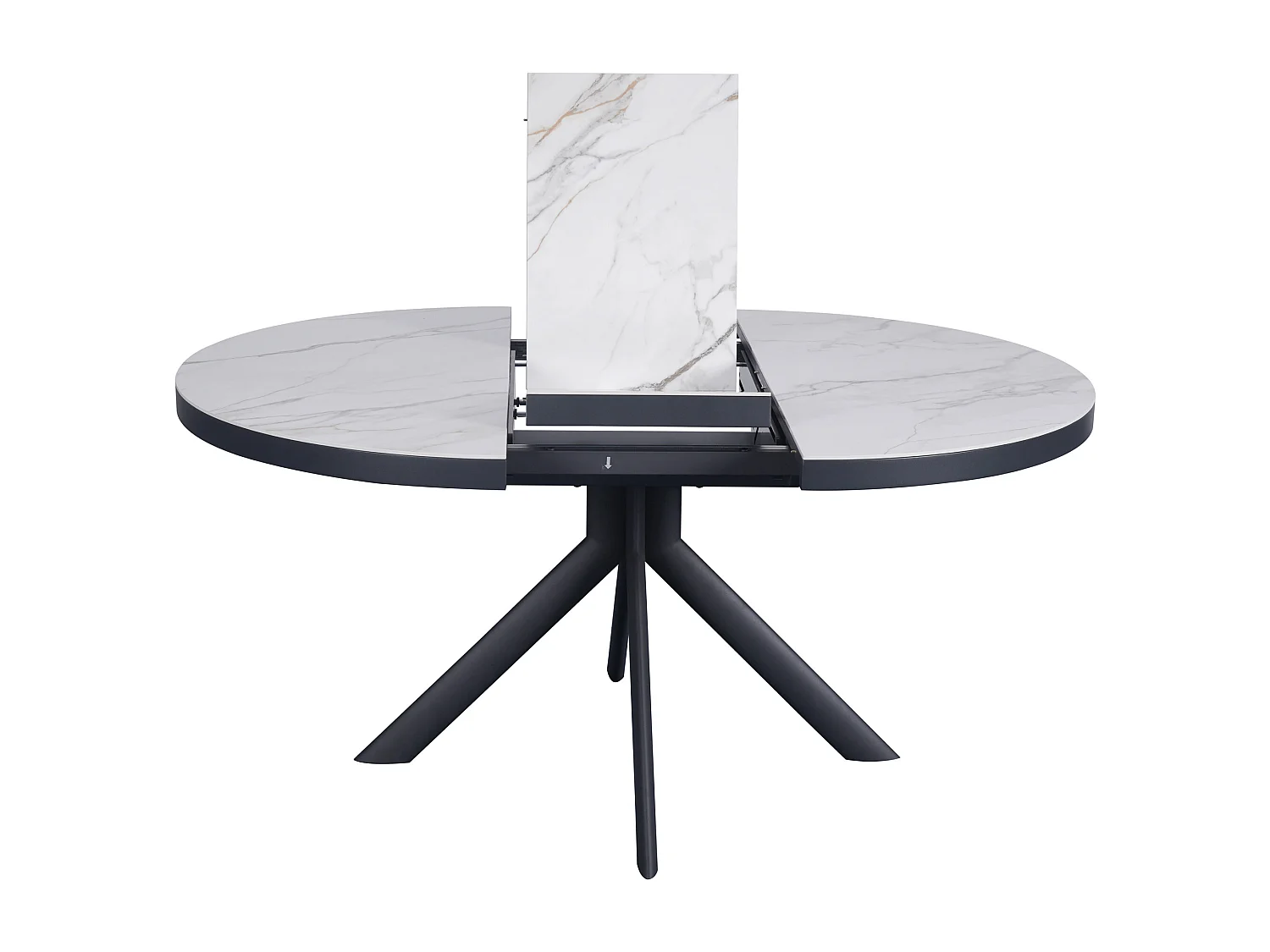 Table à manger extensible 4 à 6 personnes en céramique, MDF et métal - Effet marbre blanc et anthracite - ZALYRA