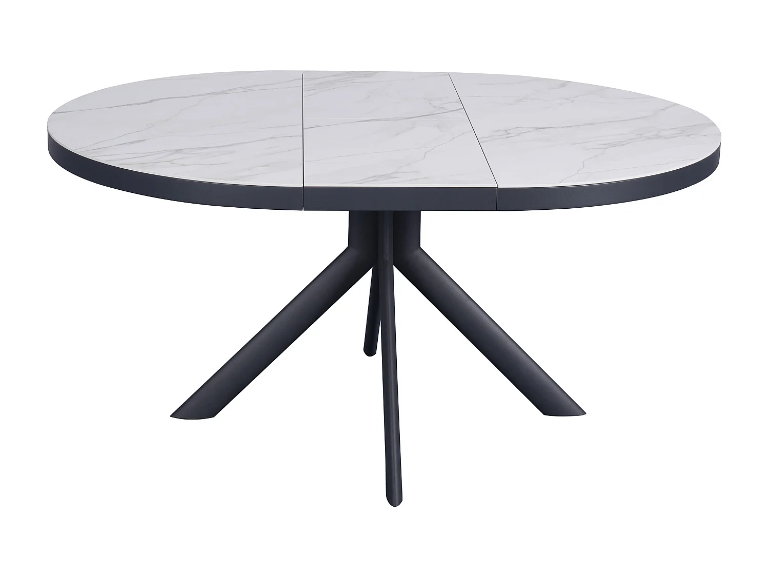 Table à manger extensible 4 à 6 personnes en céramique, MDF et métal - Effet marbre blanc et anthracite - ZALYRA