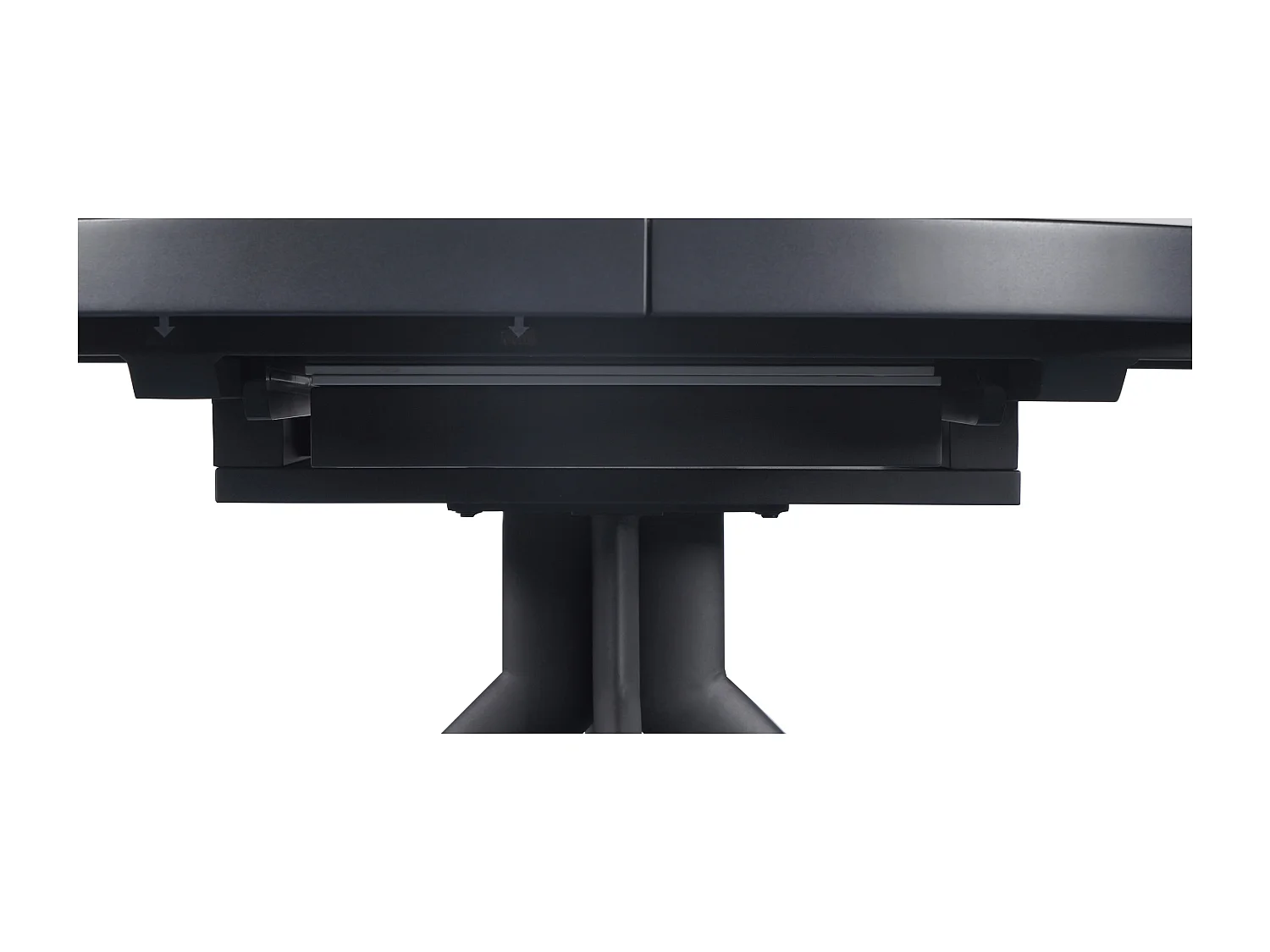 Table à manger extensible 4 à 6 personnes en céramique, MDF et métal - Effet marbre blanc et anthracite - ZALYRA