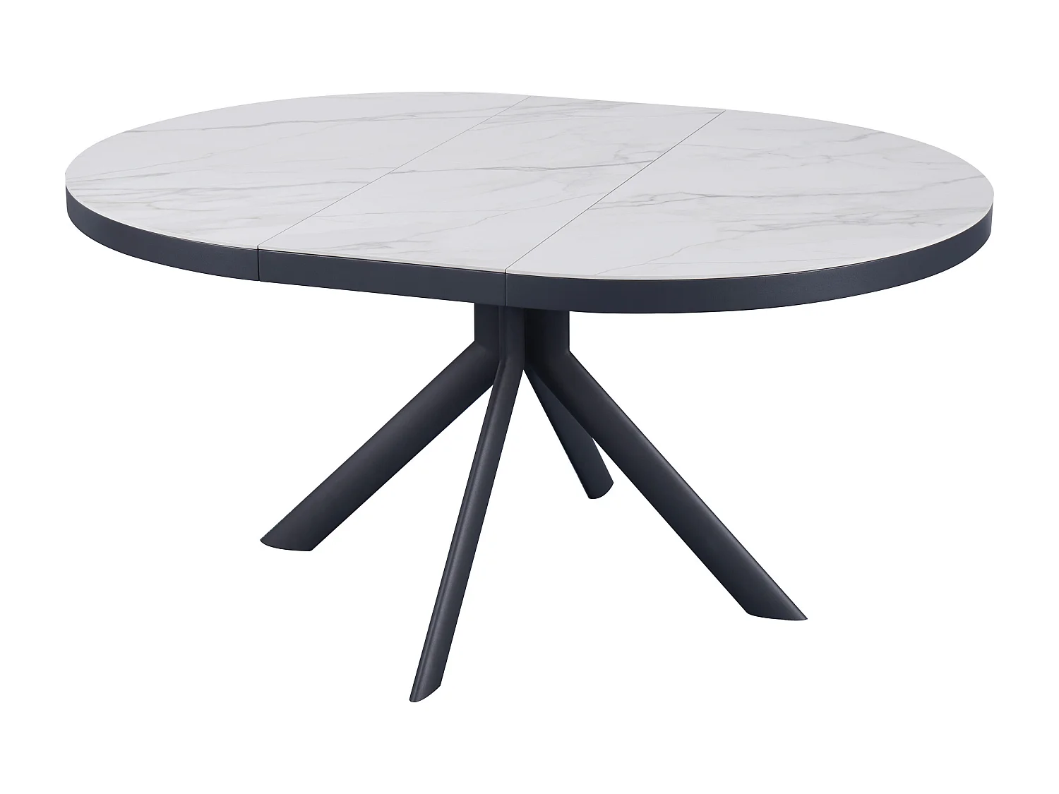 Table à manger extensible 4 à 6 personnes en céramique, MDF et métal - Effet marbre blanc et anthracite - ZALYRA