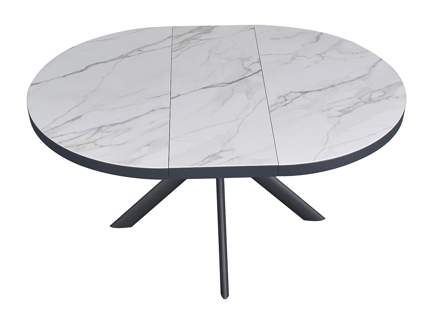 Table à manger extensible 4 à 6 personnes en céramique, MDF et métal - Effet marbre blanc et anthracite - ZALYRA
