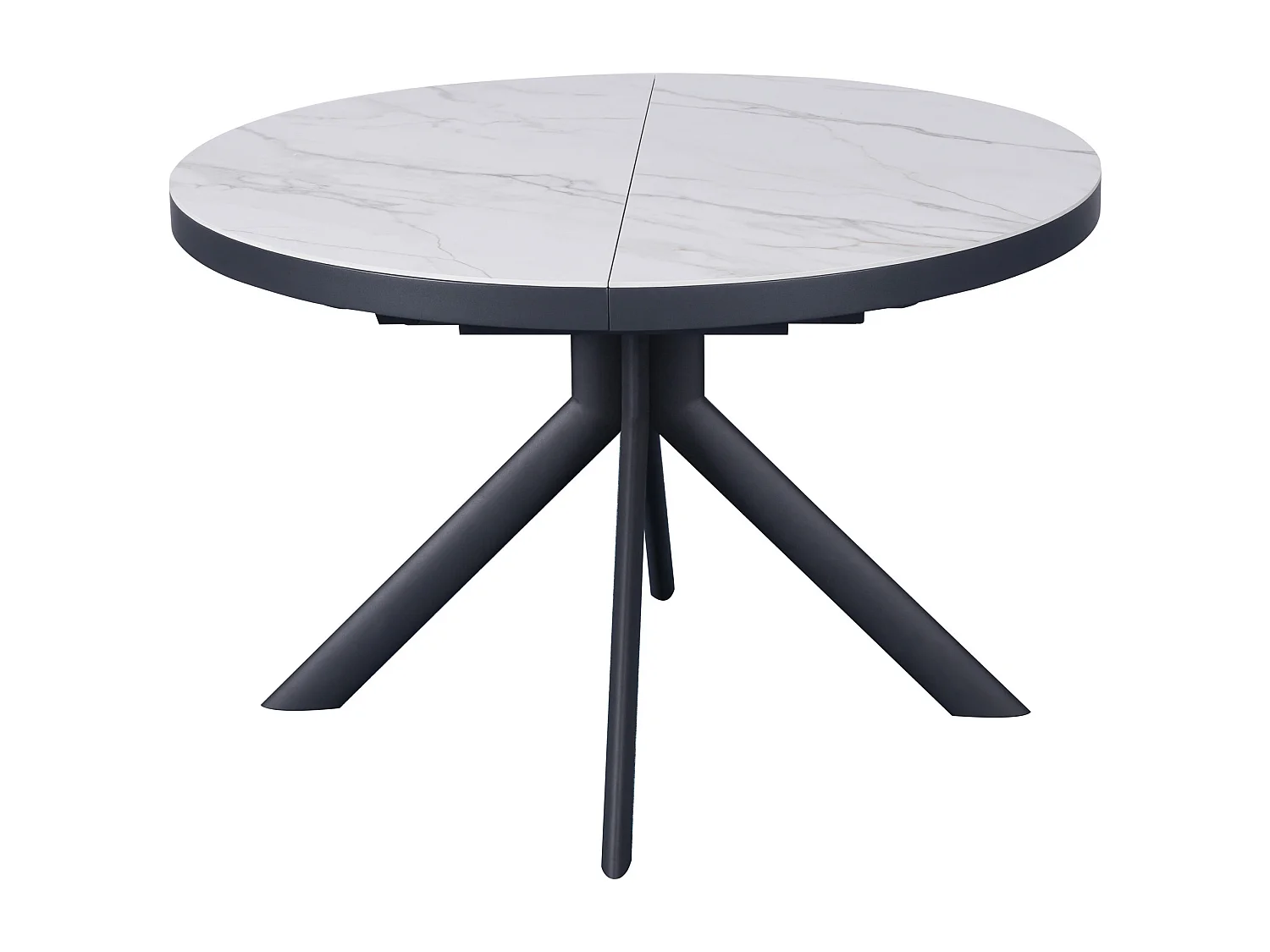 Table à manger extensible 4 à 6 personnes en céramique, MDF et métal - Effet marbre blanc et anthracite - ZALYRA