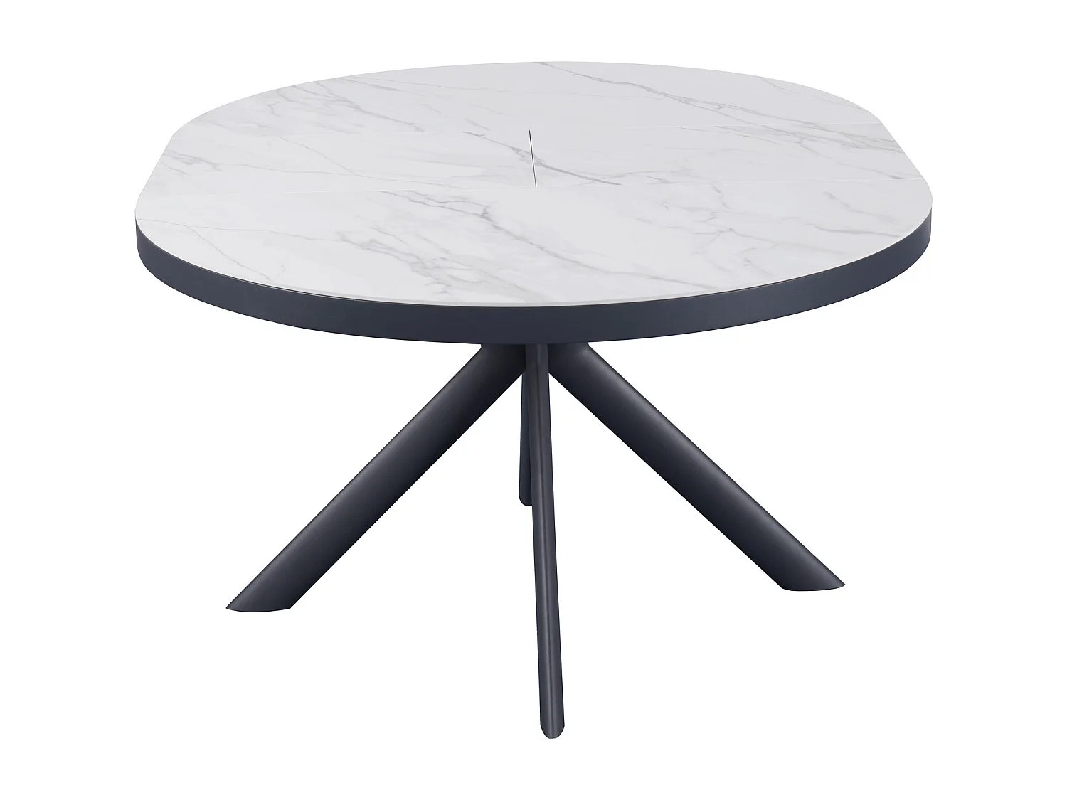 Table à manger extensible 4 à 6 personnes en céramique, MDF et métal - Effet marbre blanc et anthracite - ZALYRA
