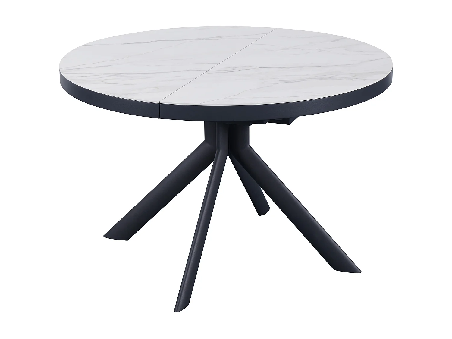 Table à manger extensible 4 à 6 personnes en céramique, MDF et métal - Effet marbre blanc et anthracite - ZALYRA