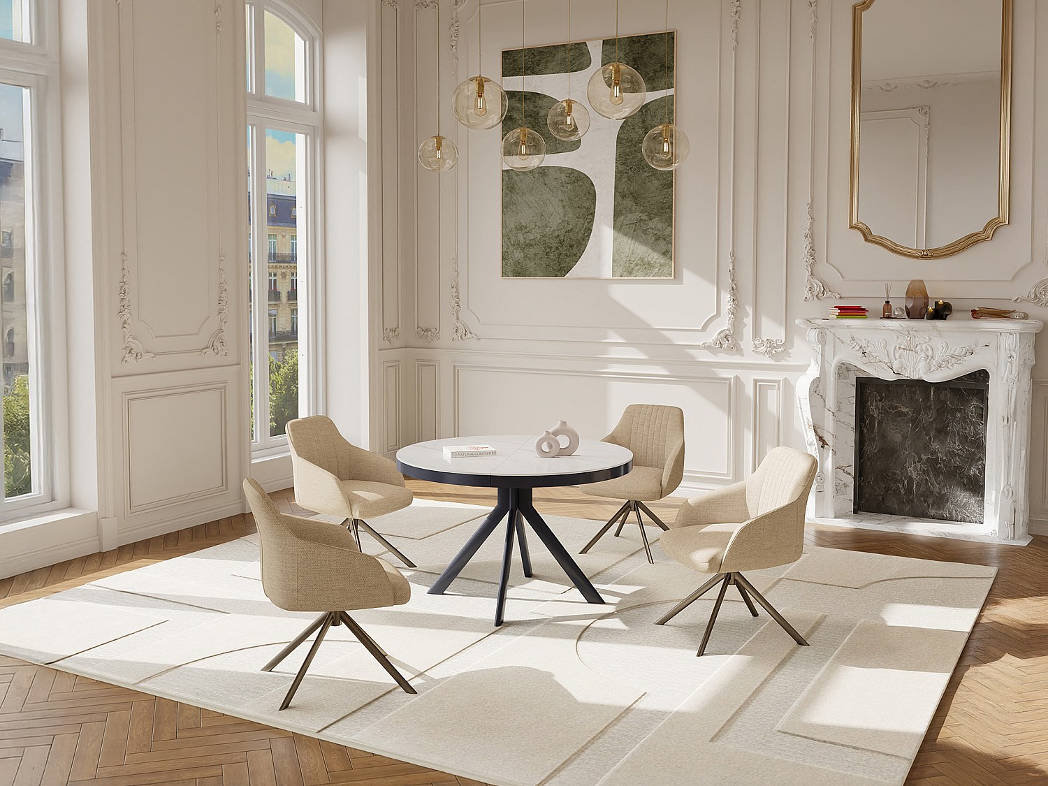 Ausziehbarer Esstisch für 4–6 Personen aus Keramik, MDF & Metall – Weiße & günstig online kaufen