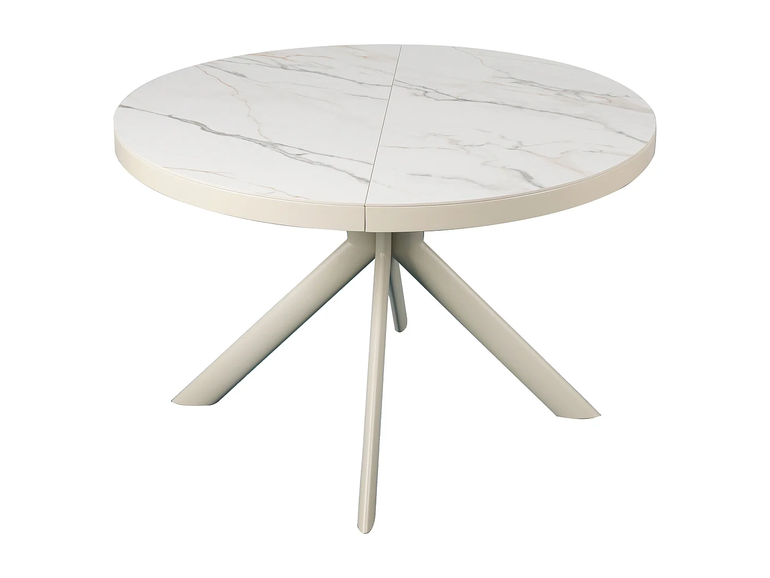 Table à manger extensible 4 à 6 personnes en céramique, MDF et métal - Effet marbre blanc et beige - ZALYRA