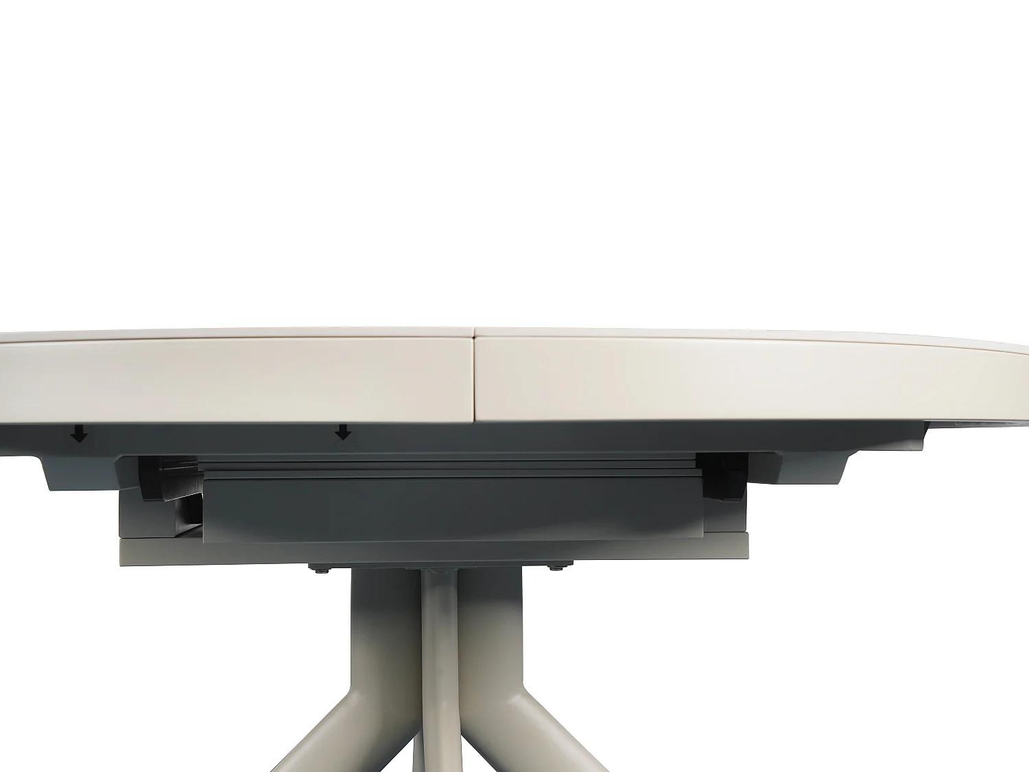 Table à manger extensible 4 à 6 personnes en céramique, MDF et métal - Effet marbre blanc et beige - ZALYRA