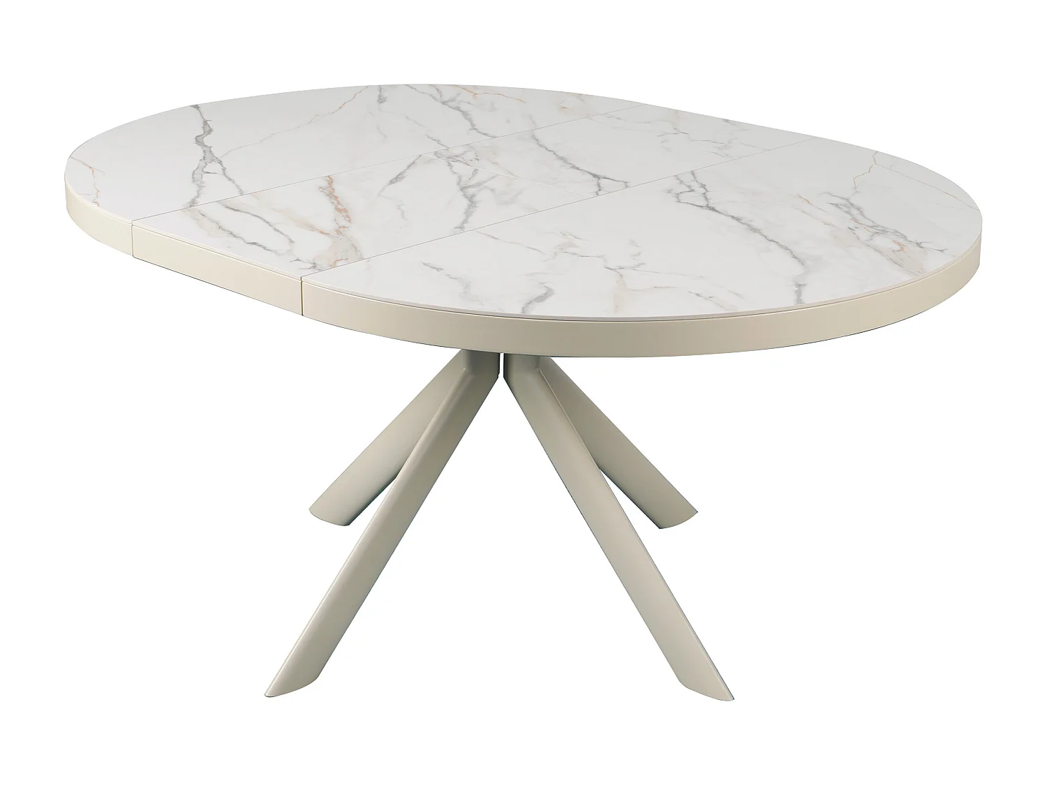 Table à manger extensible 4 à 6 personnes en céramique, MDF et métal - Effet marbre blanc et beige - ZALYRA