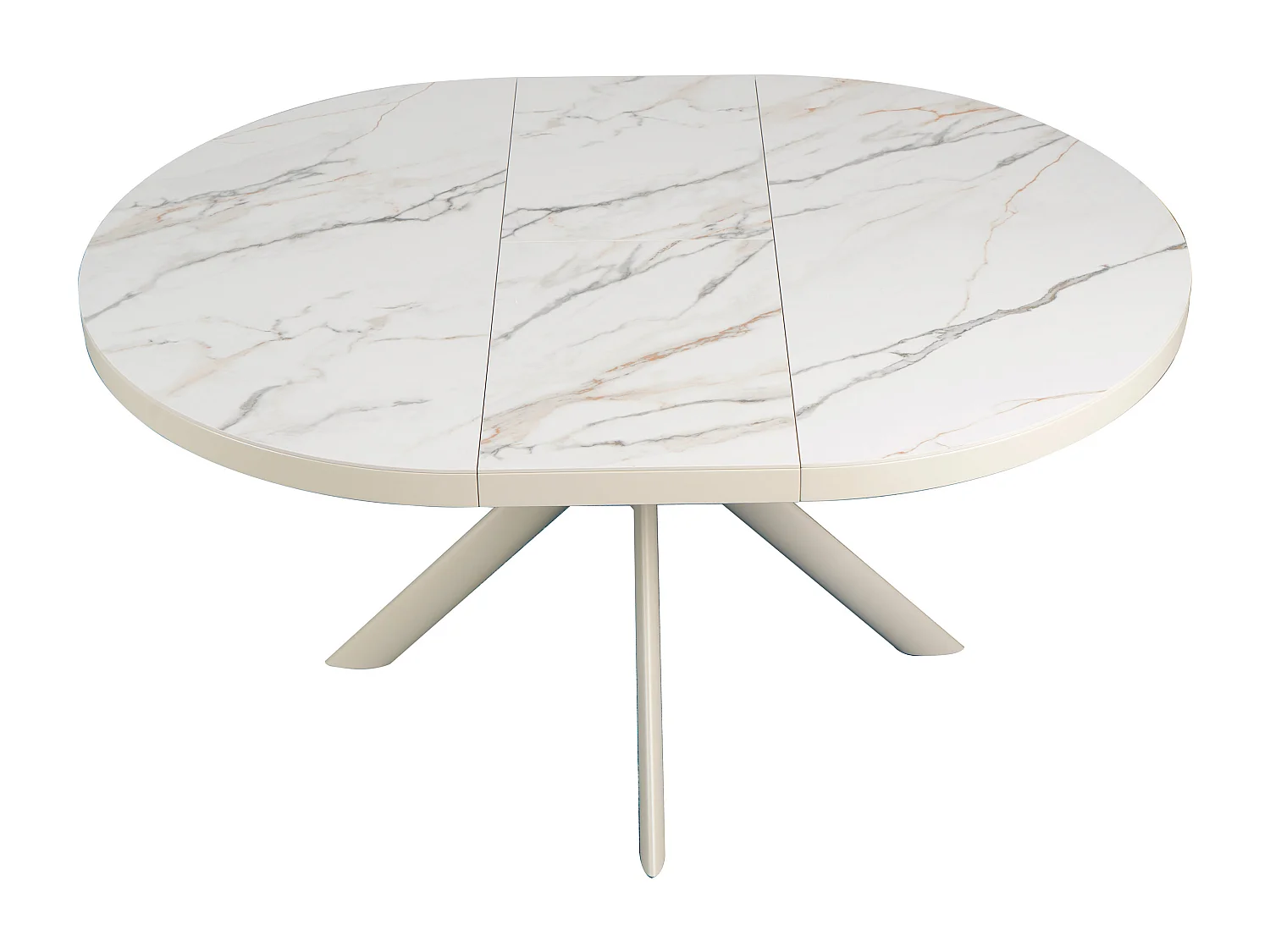 Table à manger extensible 4 à 6 personnes en céramique, MDF et métal - Effet marbre blanc et beige - ZALYRA