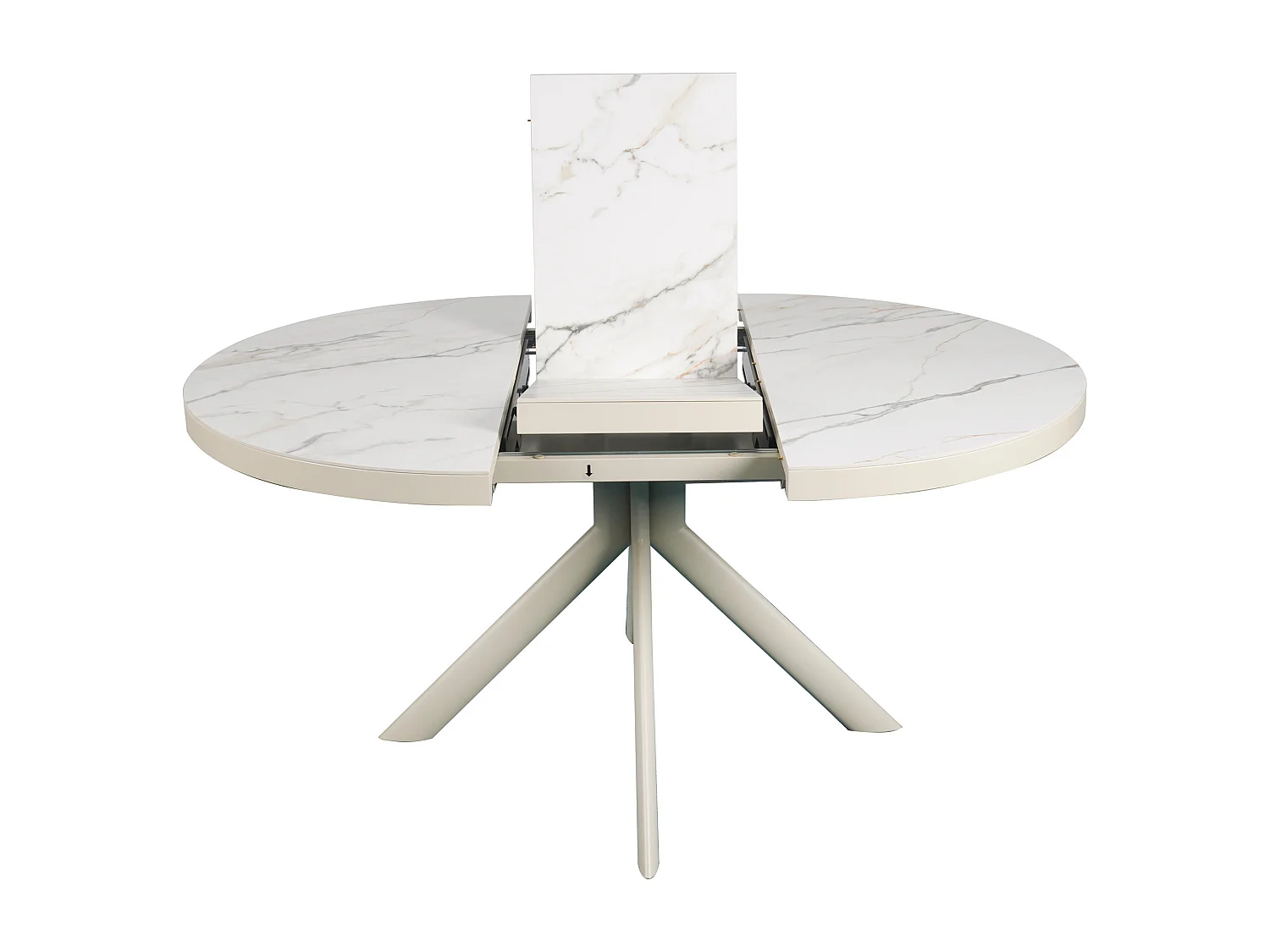 Table à manger extensible 4 à 6 personnes en céramique, MDF et métal - Effet marbre blanc et beige - ZALYRA