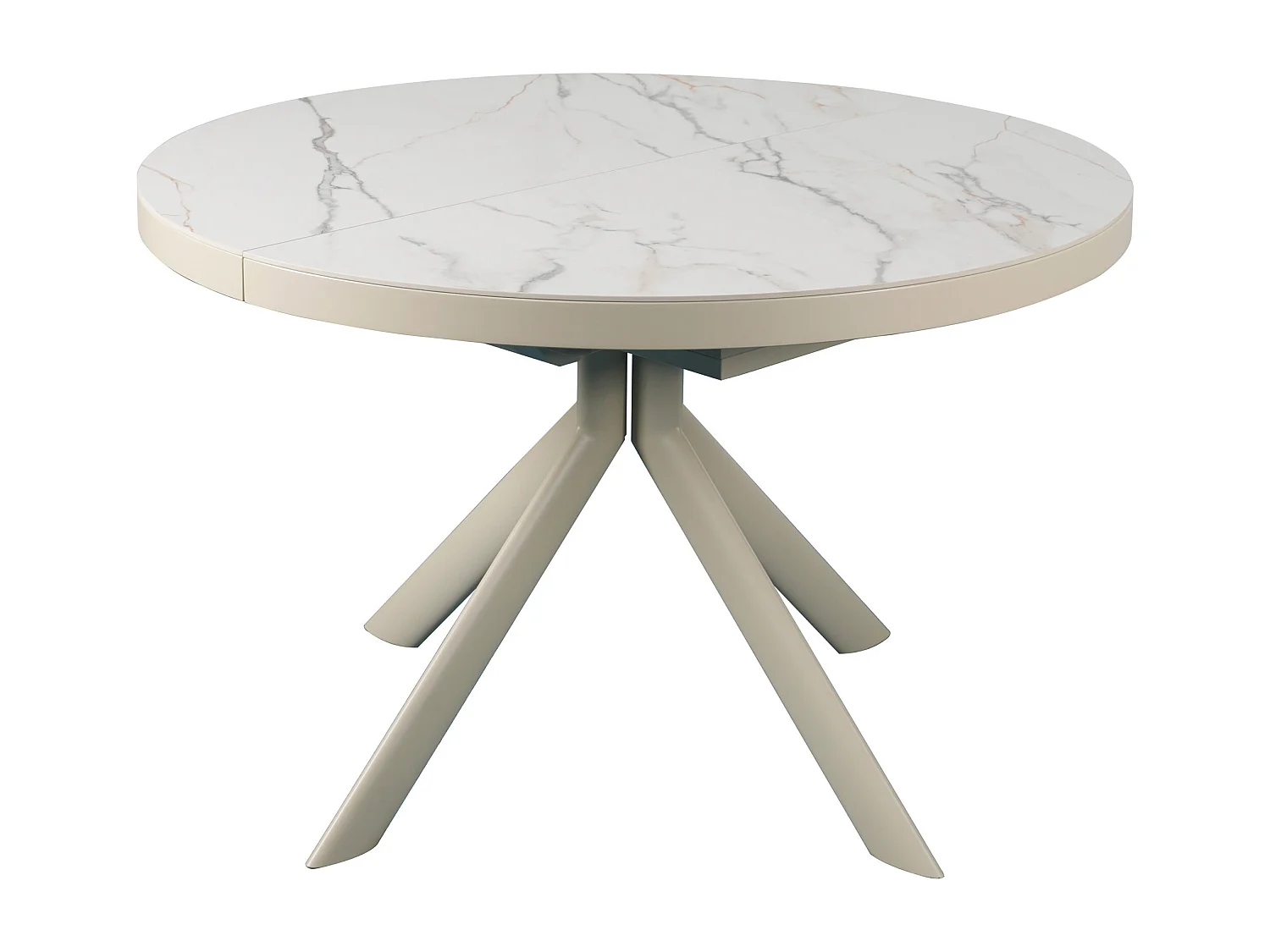 Table à manger extensible 4 à 6 personnes en céramique, MDF et métal - Effet marbre blanc et beige - ZALYRA